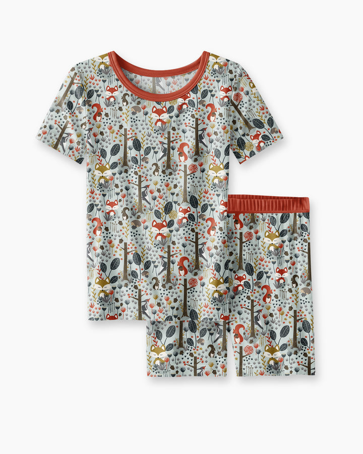 Rustic Woodland Foxes Bamboo Two Piece Short Sleeve Shorts Pajama Set