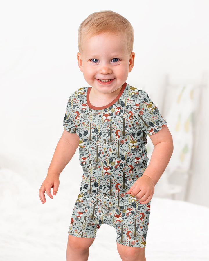 Rustic Woodland Foxes Bamboo Two Piece Short Sleeve Shorts Pajama Set