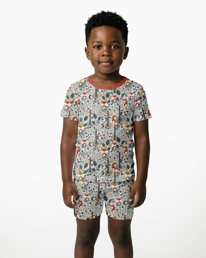 Rustic Woodland Foxes Bamboo Two Piece Short Sleeve Shorts Pajama Set