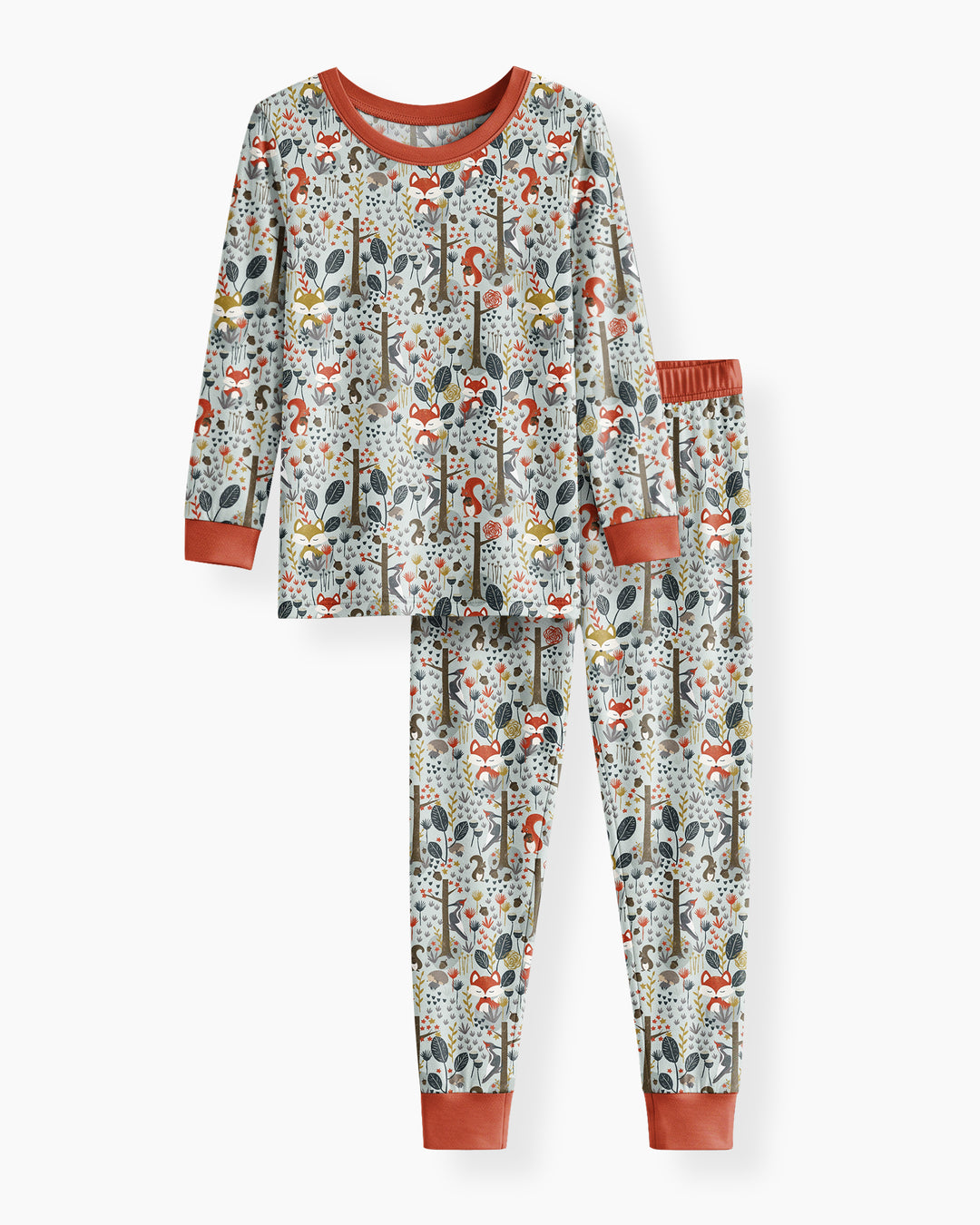 Rustic Woodland Foxes Bamboo Two Piece Long Sleeve Pajama Set