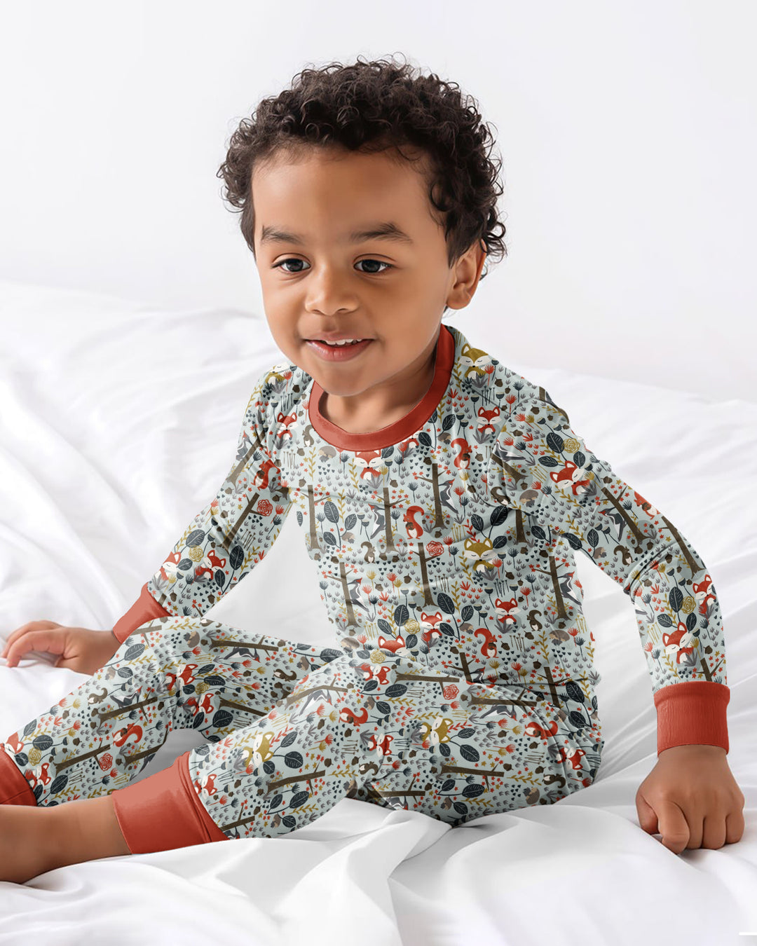 Rustic Woodland Foxes Bamboo Two Piece Long Sleeve Pajama Set