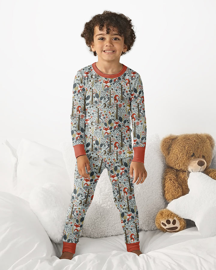Rustic Woodland Foxes Bamboo Two Piece Long Sleeve Pajama Set