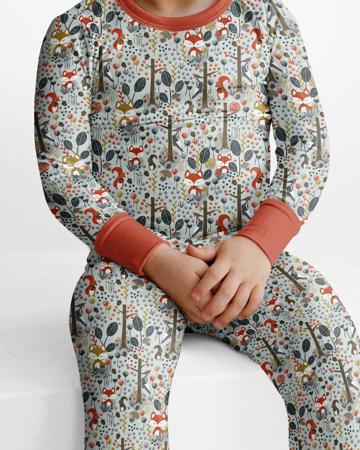 Rustic Woodland Foxes Bamboo Two Piece Long Sleeve Pajama Set