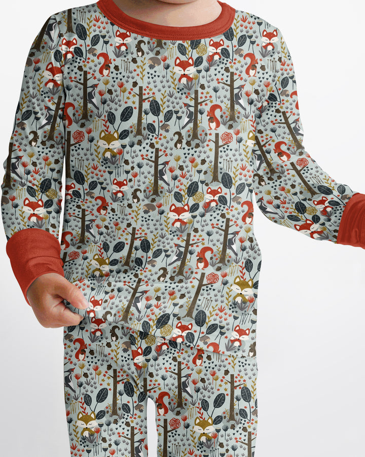 Rustic Woodland Foxes Bamboo Two Piece Long Sleeve Pajama Set