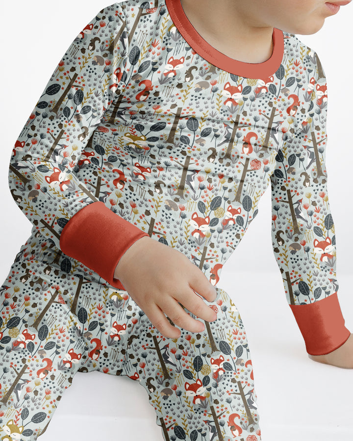 Rustic Woodland Foxes Bamboo Two Piece Long Sleeve Pajama Set