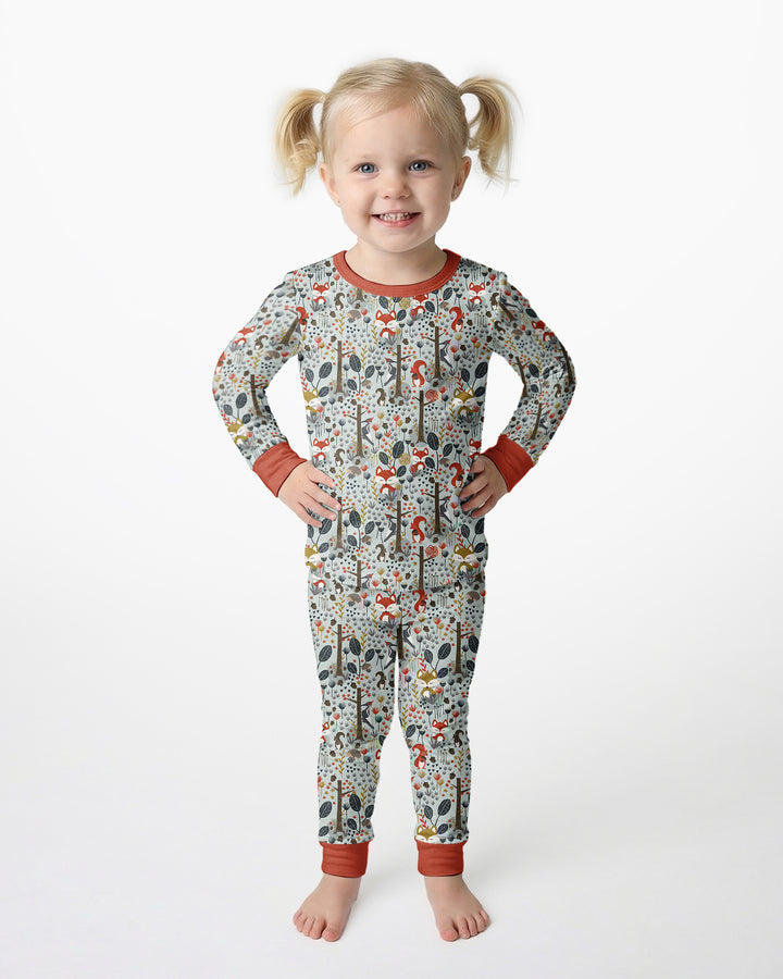 Rustic Woodland Foxes Bamboo Two Piece Long Sleeve Pajama Set