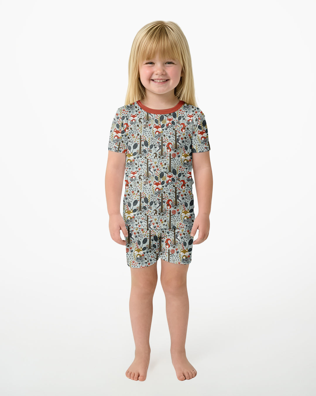 Rustic Woodland Foxes Bamboo Two Piece Short Sleeve Shorts Pajama Set
