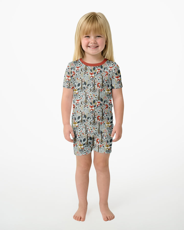 Rustic Woodland Foxes Bamboo Two Piece Short Sleeve Shorts Pajama Set