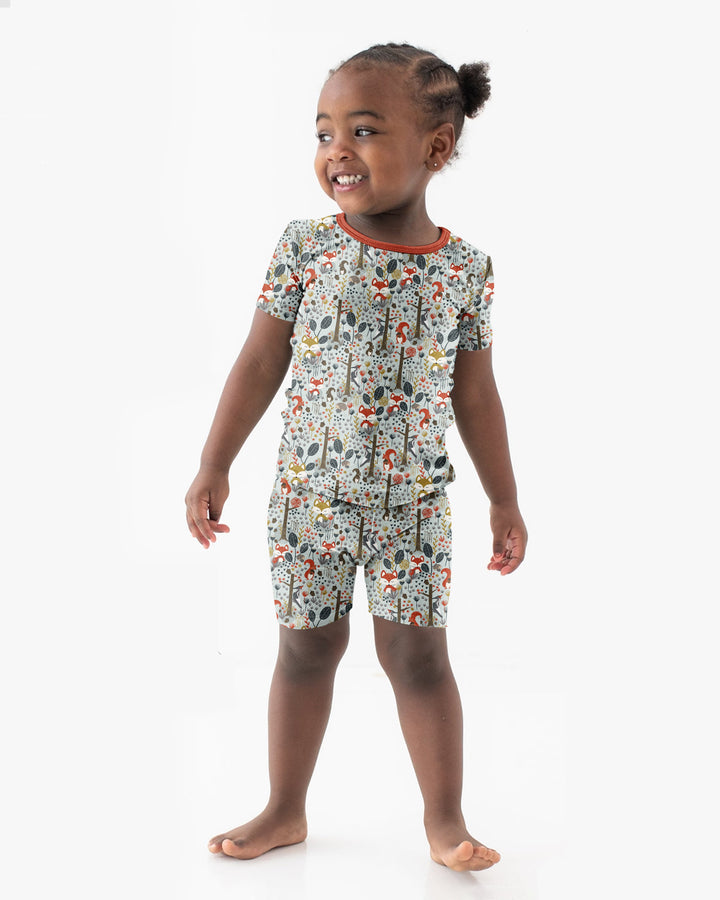 Rustic Woodland Foxes Bamboo Two Piece Short Sleeve Shorts Pajama Set