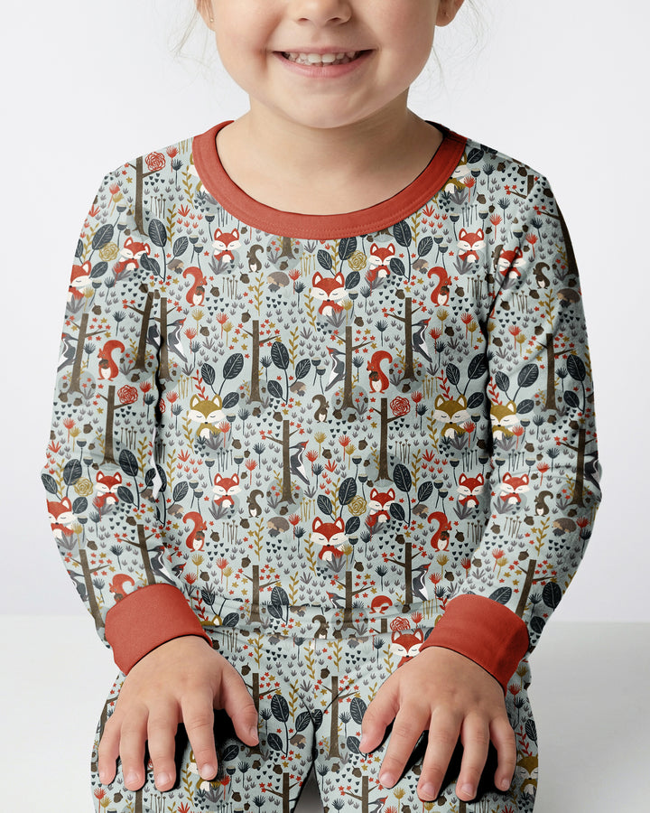 Rustic Woodland Foxes Bamboo Two Piece Long Sleeve Pajama Set