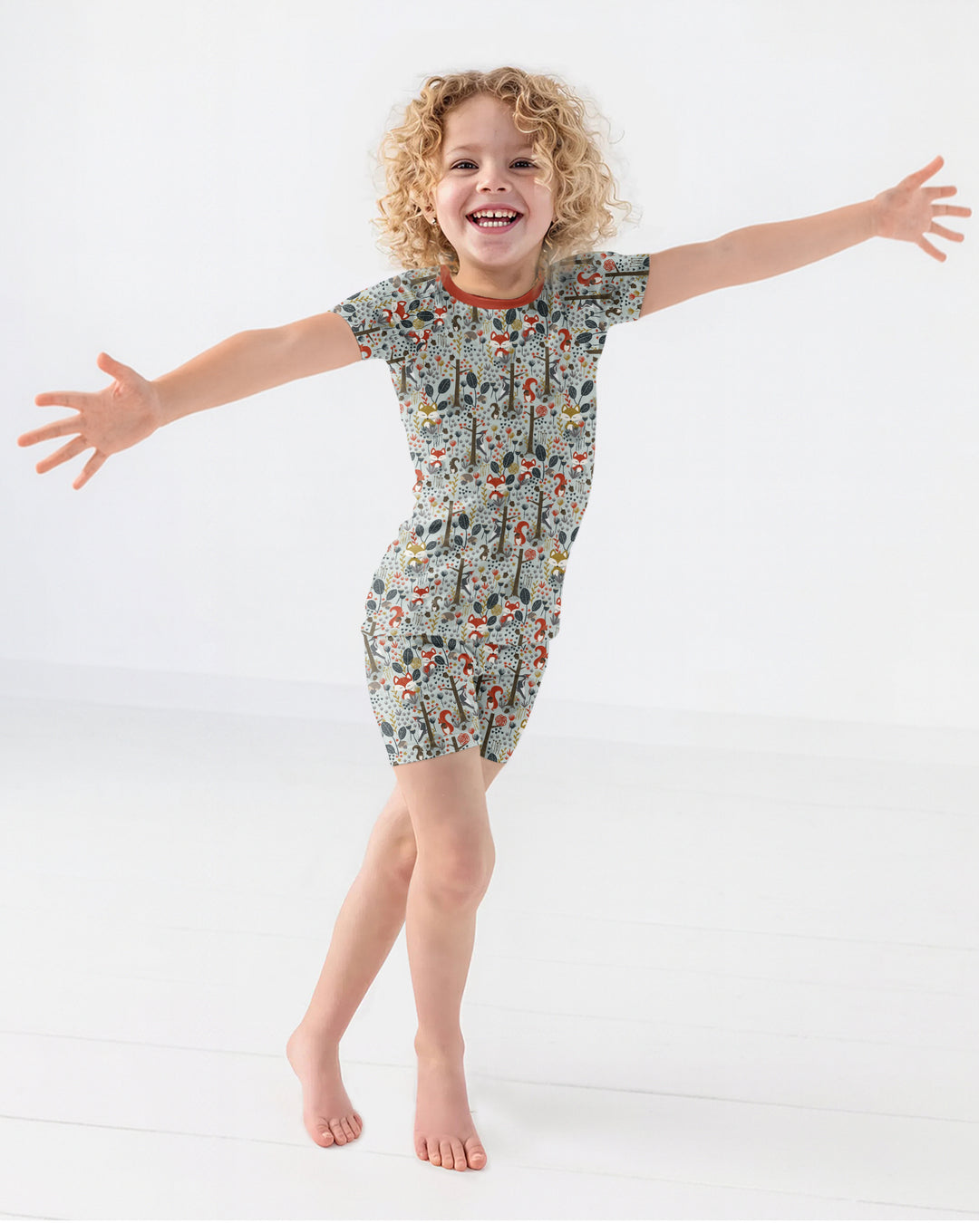 Rustic Woodland Foxes Bamboo Two Piece Short Sleeve Shorts Pajama Set