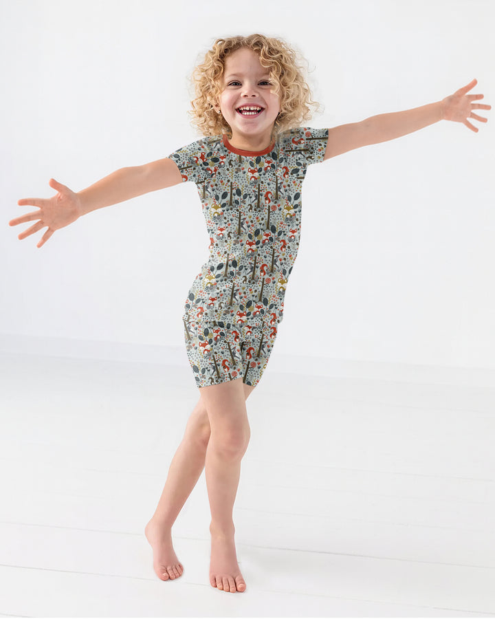 Rustic Woodland Foxes Bamboo Two Piece Short Sleeve Shorts Pajama Set
