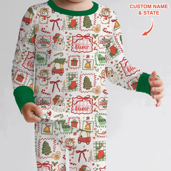 The Little Retro Dreamer Merry Christmas 2025 Two Piece Long Sleeve Pajama Set - Zumbamboo
