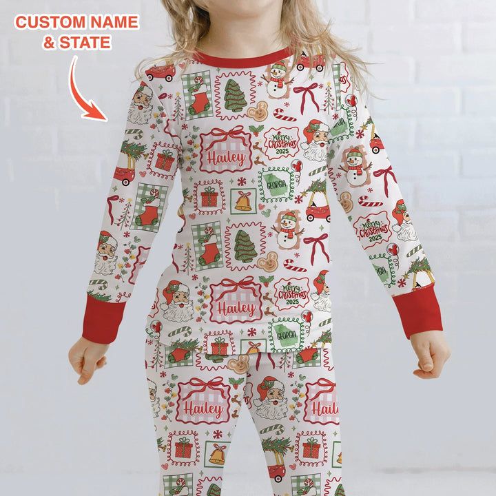 The Little Retro Dreamer Merry Christmas 2025 Two Piece Long Sleeve Pajama Set - Zumbamboo