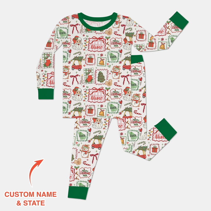 The Little Retro Dreamer Merry Christmas 2025 Two Piece Long Sleeve Pajama Set - Zumbamboo