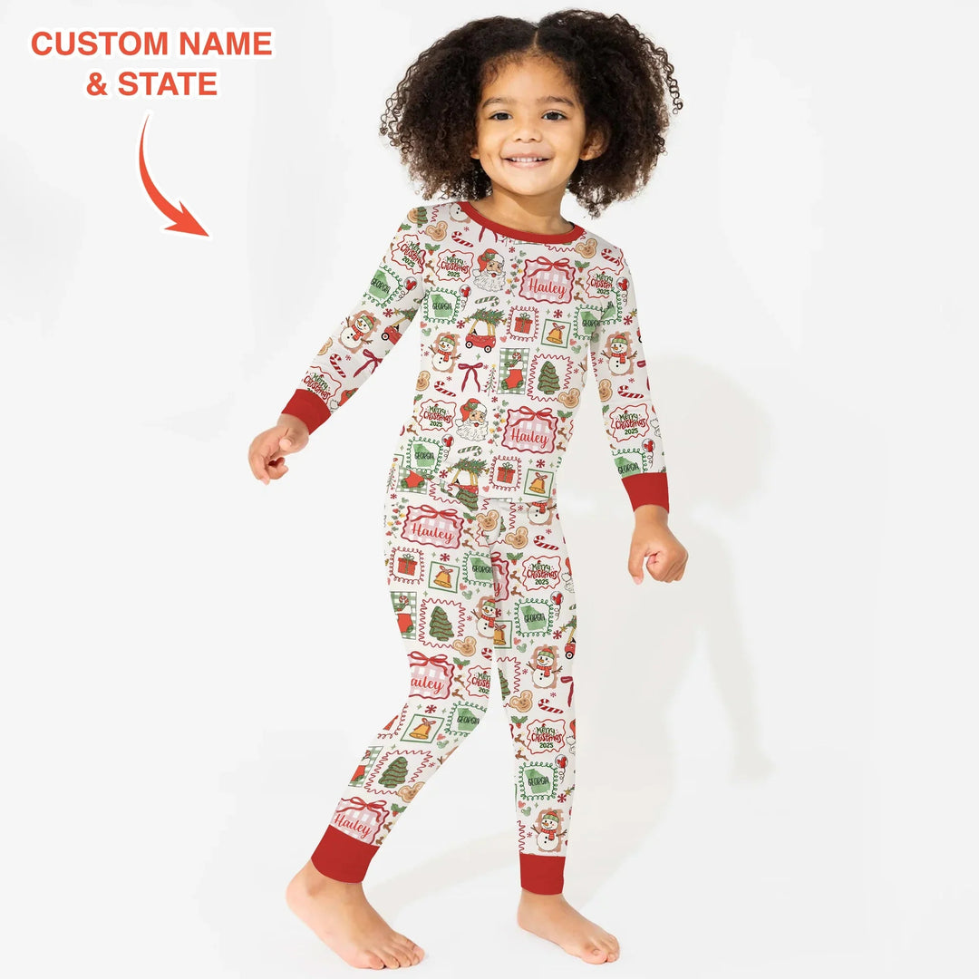 The Little Retro Dreamer Merry Christmas 2025 Two Piece Long Sleeve Pajama Set - Zumbamboo