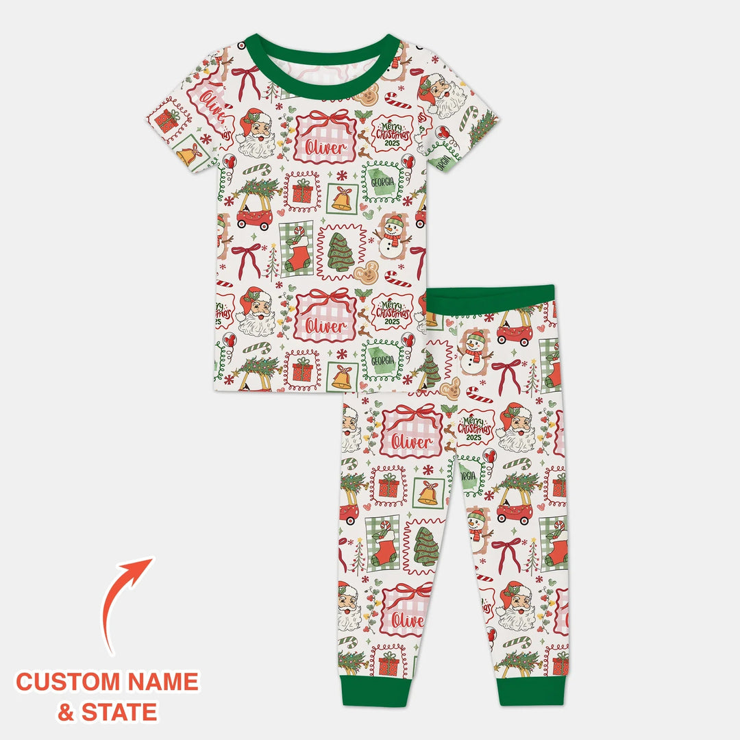 The Little Retro Dreamer Merry Christmas 2025 Two Piece Short Sleeve Pajama Set - Zumbamboo