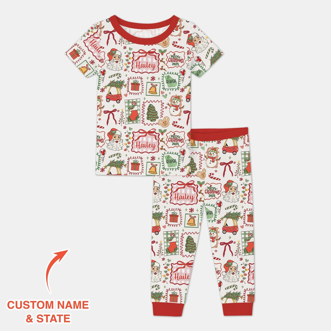 The Little Retro Dreamer Merry Christmas 2025 Two Piece Short Sleeve Pajama Set - Zumbamboo