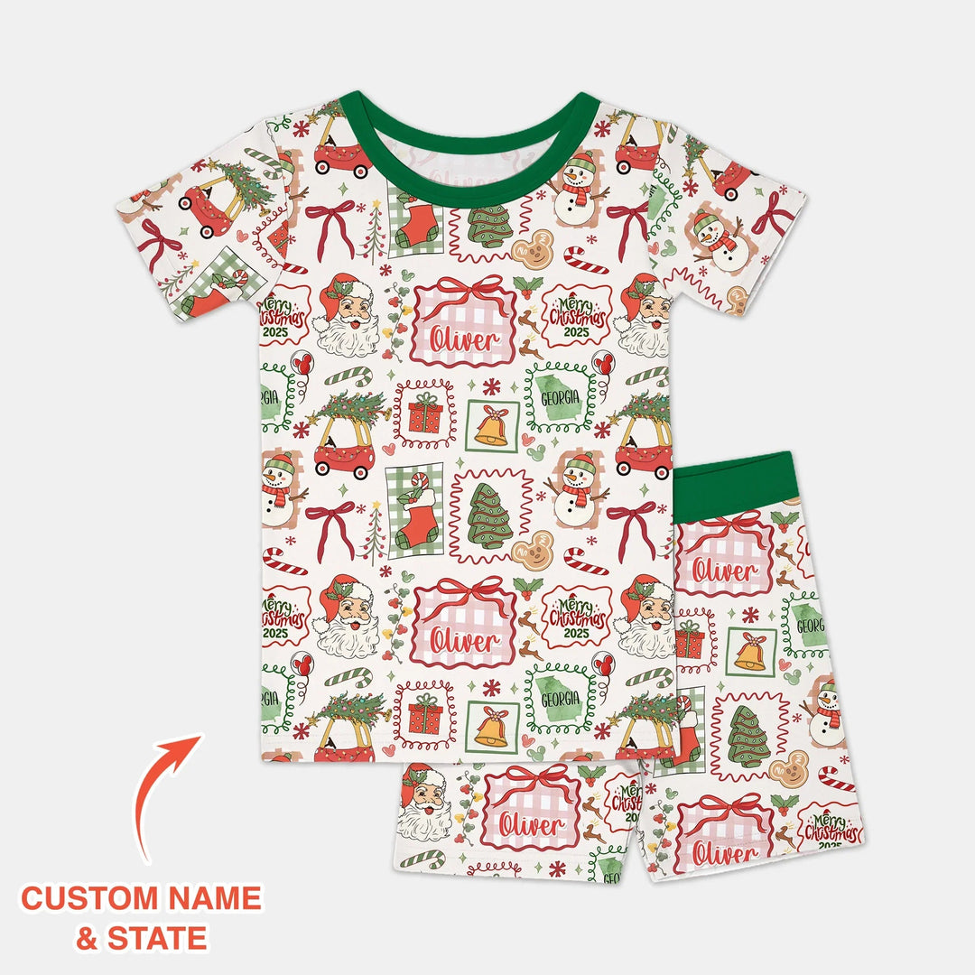 The Little Retro Dreamer Merry Christmas 2025 Two Piece Short Sleeve Shorts Pajama Set - Zumbamboo