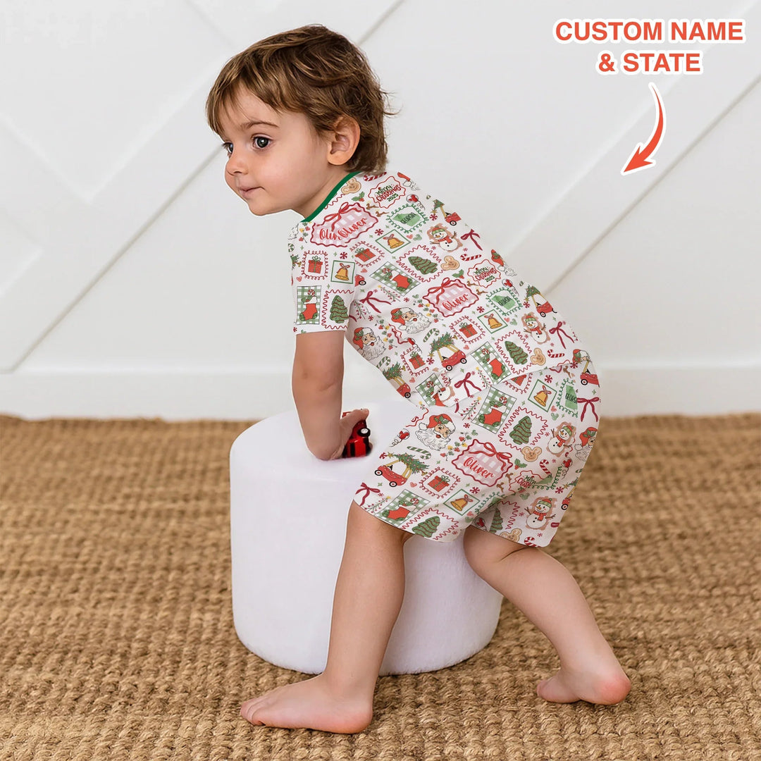 The Little Retro Dreamer Merry Christmas 2025 Two Piece Short Sleeve Shorts Pajama Set - Zumbamboo