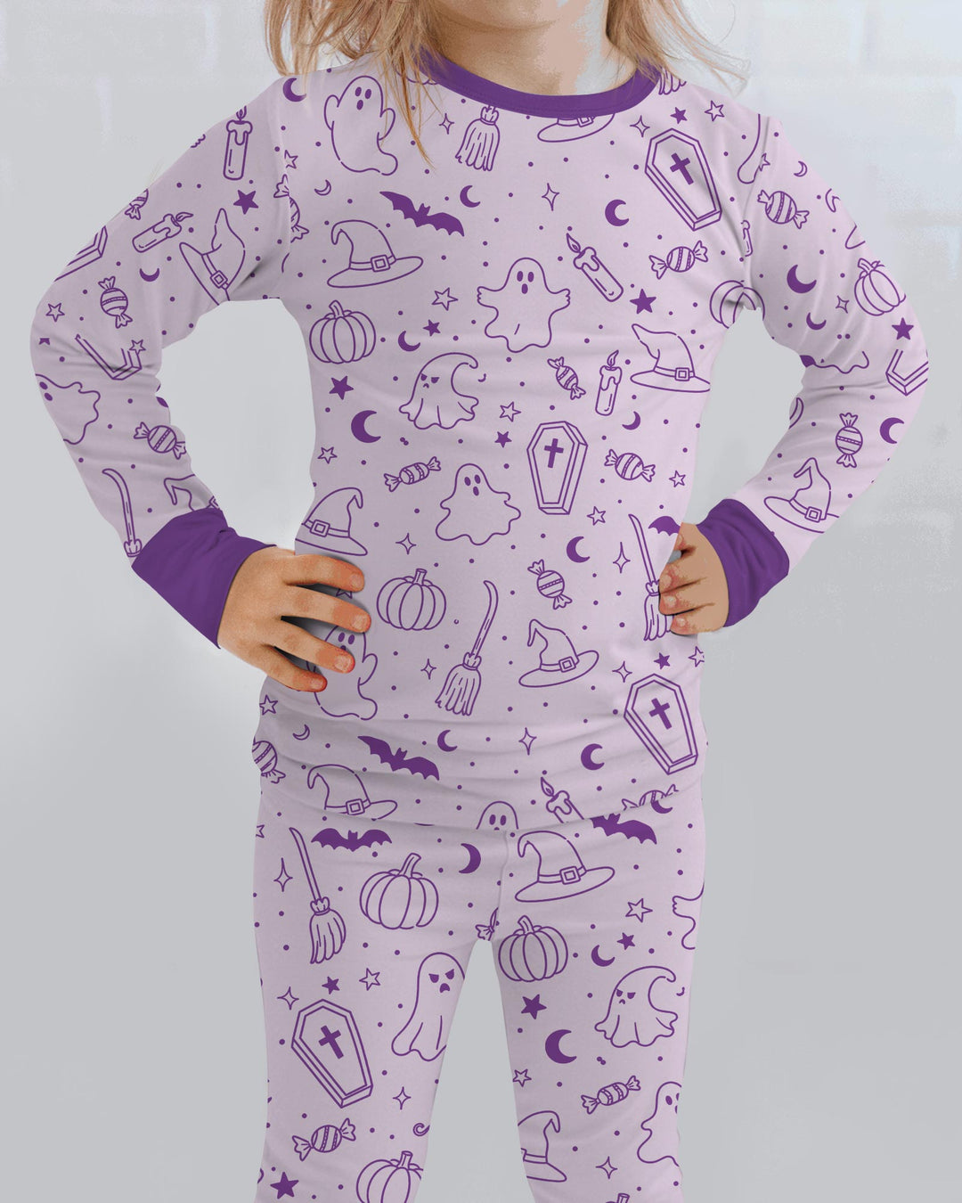 Cute Aesthetic Spooky Halloween Boo Bamboo Two Piece Long Sleeve Pajama Set