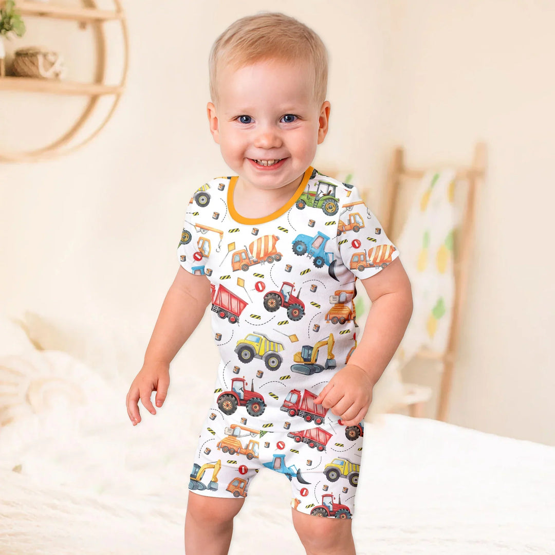 Tiny Builders Two Piece Short Sleeve Shorts Pajama Set - Zumbamboo