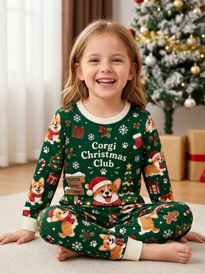 Jolly Corgi Holiday Bamboo Two Piece Long Sleeve Pajama Set