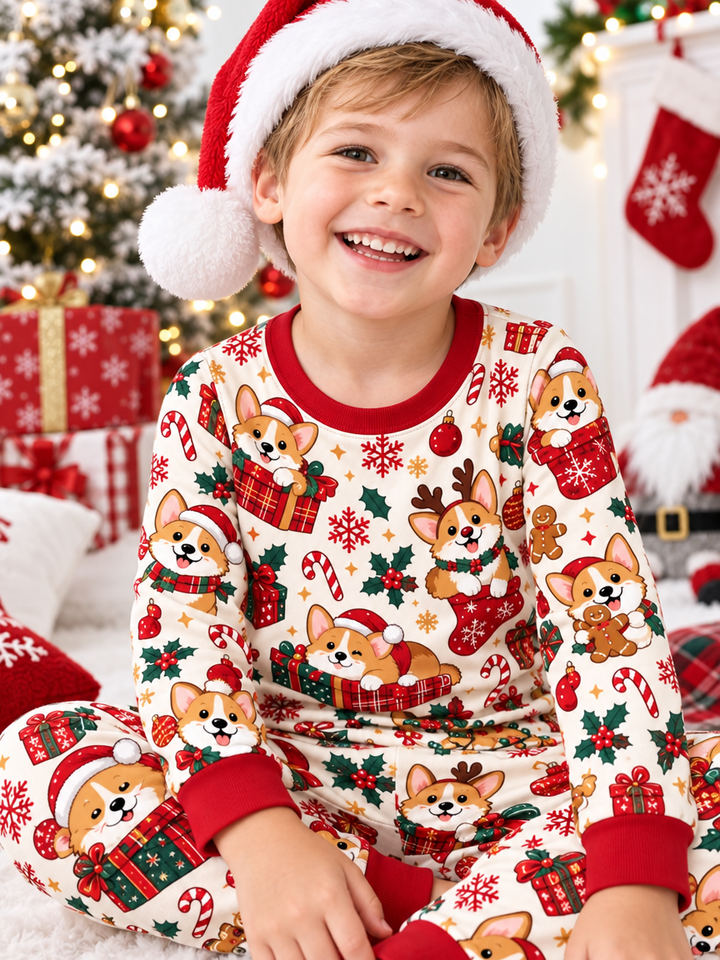 Adorable Corgi Holiday Bamboo Two Piece Long Sleeve Pajama Set