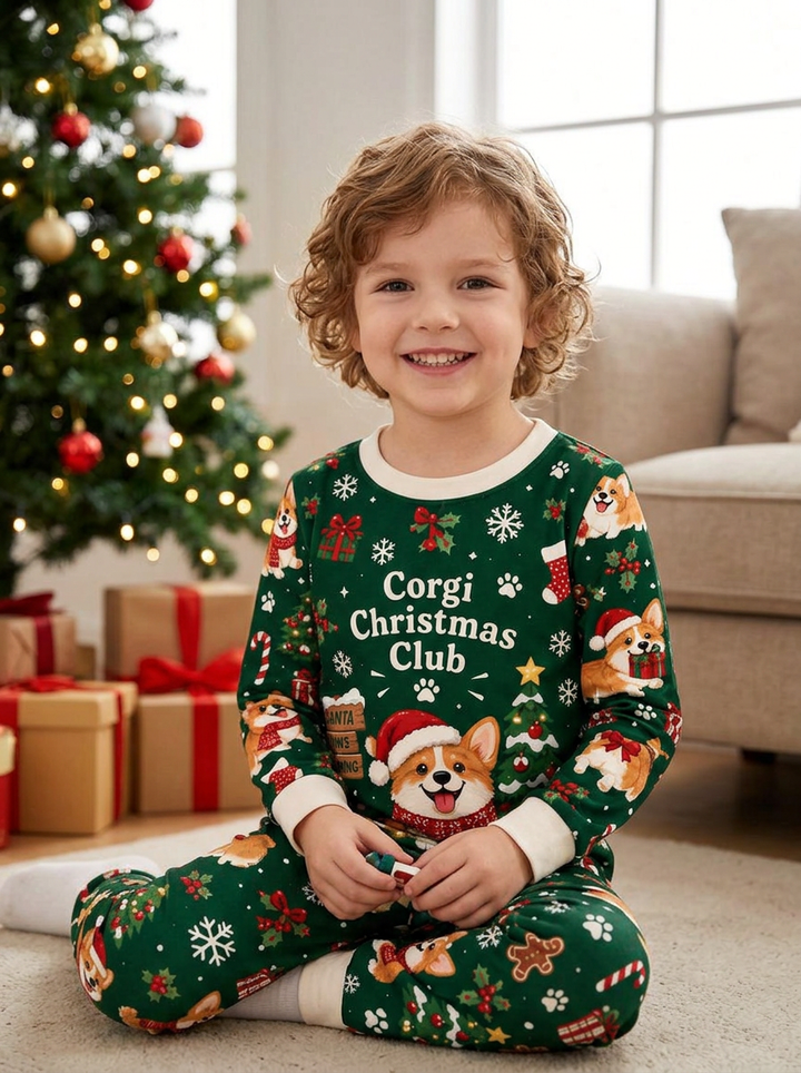 Jolly Corgi Holiday Bamboo Two Piece Long Sleeve Pajama Set