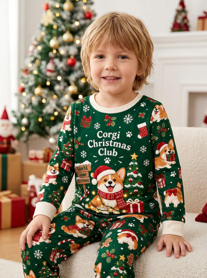 Jolly Corgi Holiday Bamboo Two Piece Long Sleeve Pajama Set