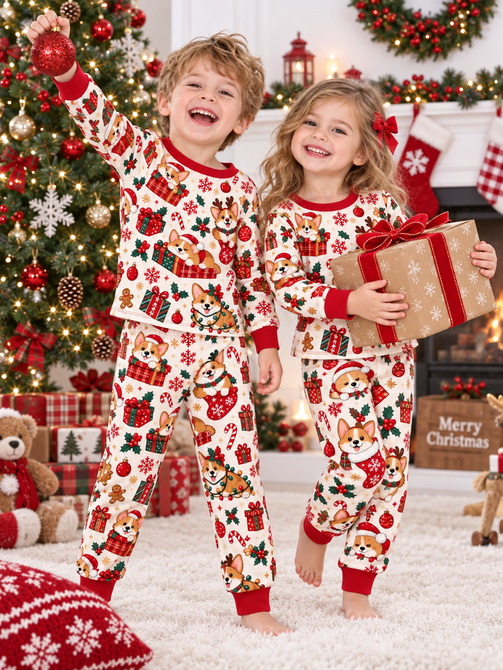 Adorable Corgi Holiday Bamboo Two Piece Long Sleeve Pajama Set