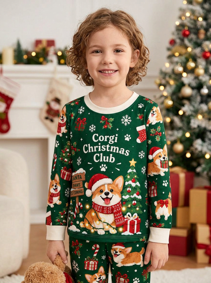 Jolly Corgi Holiday Bamboo Two Piece Long Sleeve Pajama Set