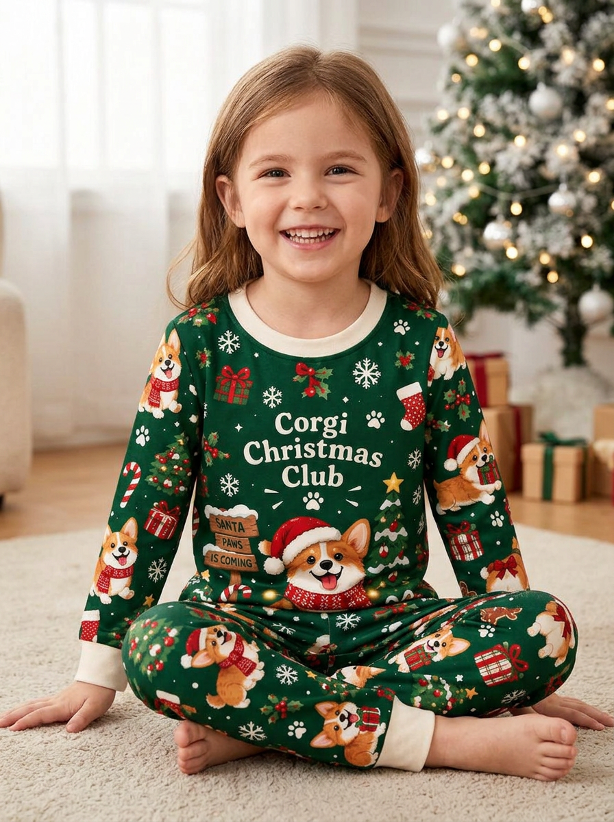 Jolly Corgi Holiday Bamboo Two Piece Long Sleeve Pajama Set