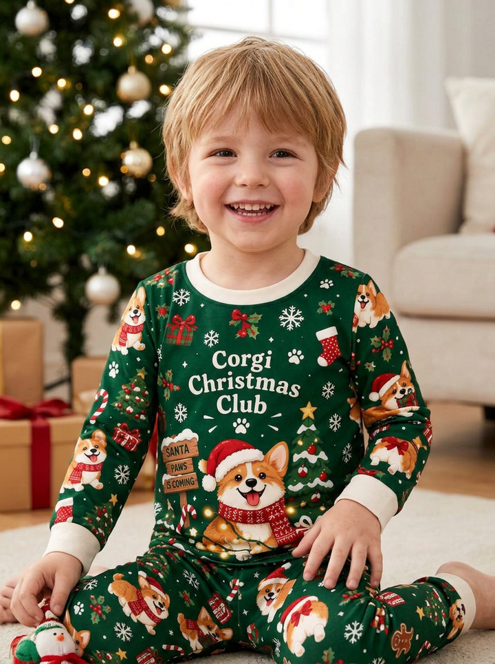 Jolly Corgi Holiday Bamboo Two Piece Long Sleeve Pajama Set