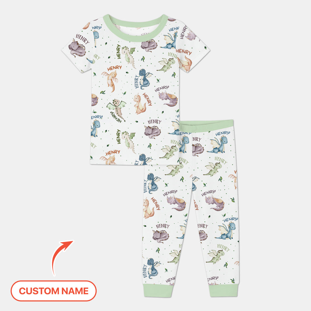Sweet Baby Dragons Custom Name Two Piece Short Sleeve Pajama Set