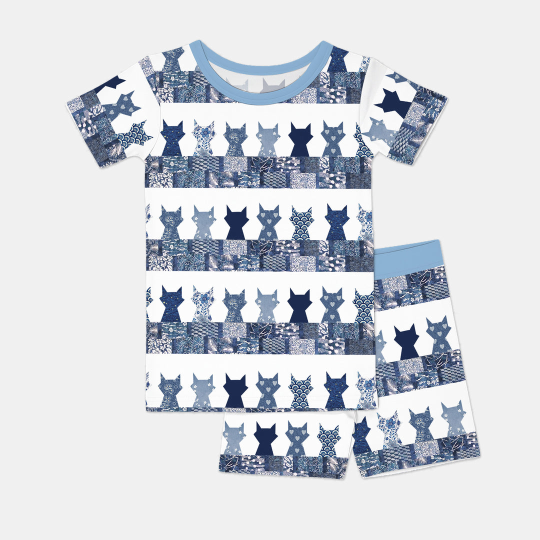 Midnight Feline Two Piece Short Sleeve Shorts Pajama Set