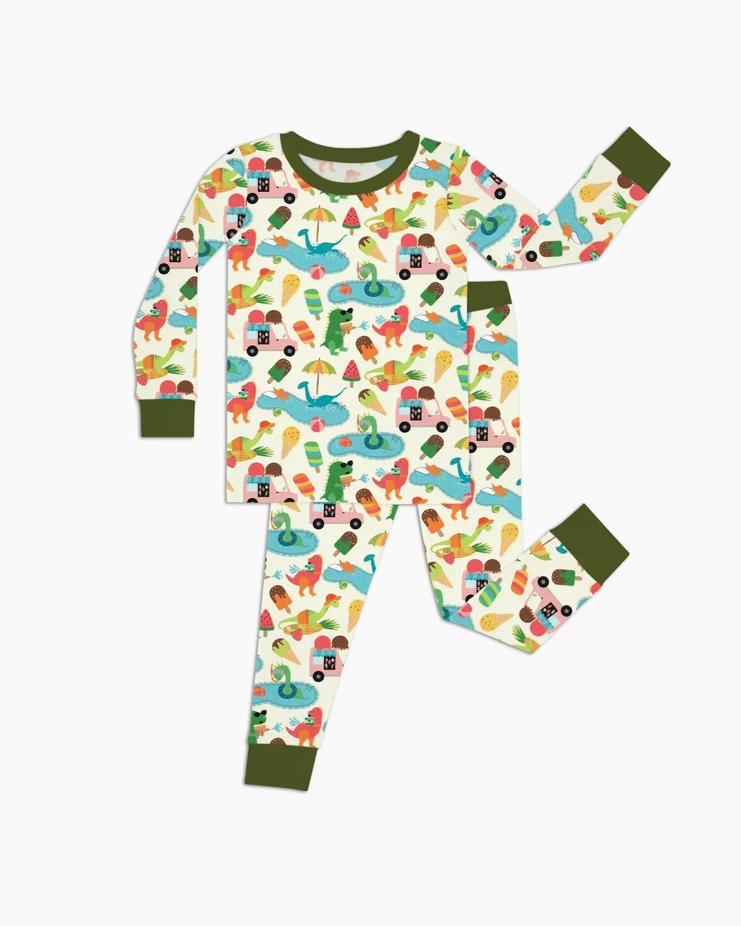 Conjunto de Pijama de Dos Piezas de Bambú de Manga Larga Dino Summer Splash