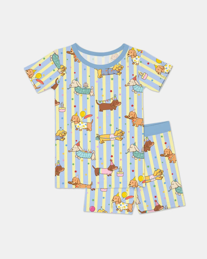 Custom Name Birthday Dachshund Bamboo Two Piece Short Sleeve Shorts Pajama Set