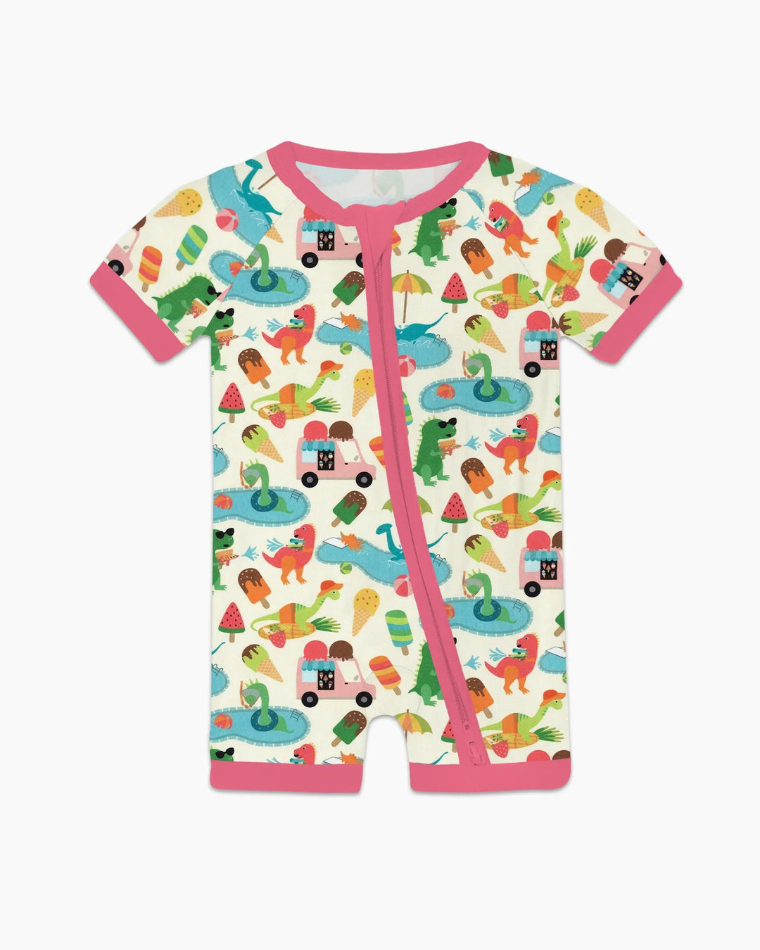 Pijama corta con cremallera de bambú Dino Summer Splash