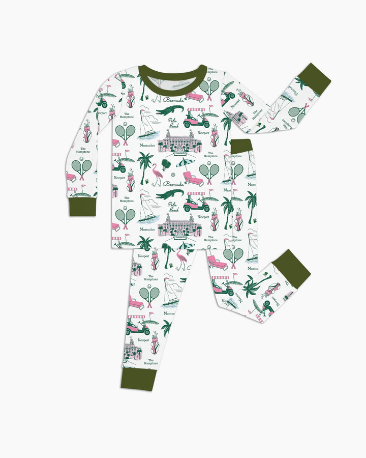 Conjunto de pijama de dos piezas de bambú de manga larga estilo Preppy Palm Getaway