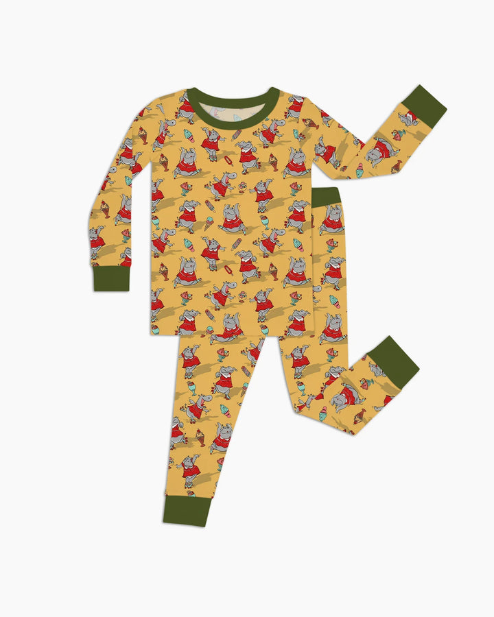 Dancing Hippo Treats Bamboo Two Piece Long Sleeve Pajama Set