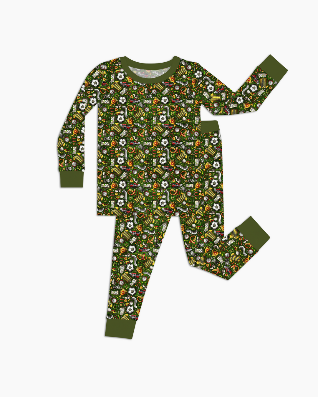 Green Soccer All-Star Bamboo Two Piece Long Sleeve Pajama Set
