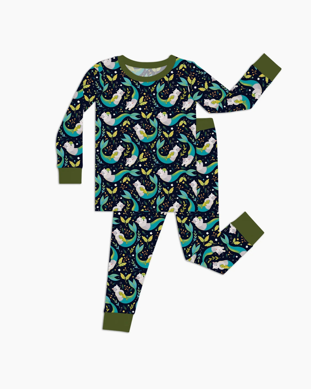 Pijama de dos piezas de bambú de manga larga Midnight Mermaid Cats