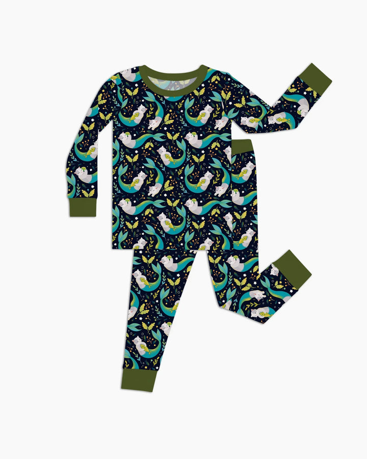 Pijama de dos piezas de bambú de manga larga Midnight Mermaid Cats