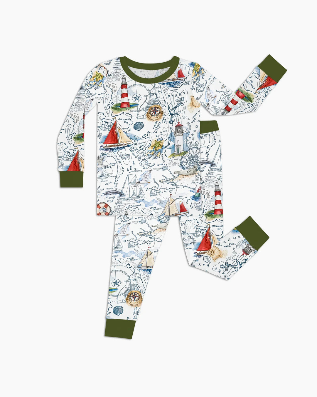 Seaside Adventure Map Bamboo Two Piece Long Sleeve Pajama Set