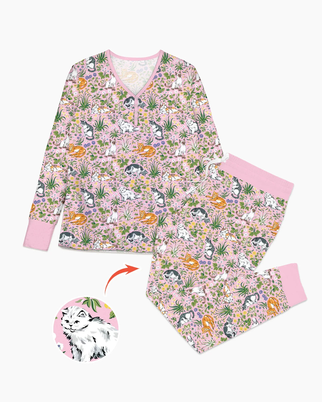 Conjunto de pijama de bambú a juego para mujer Kitten Garden