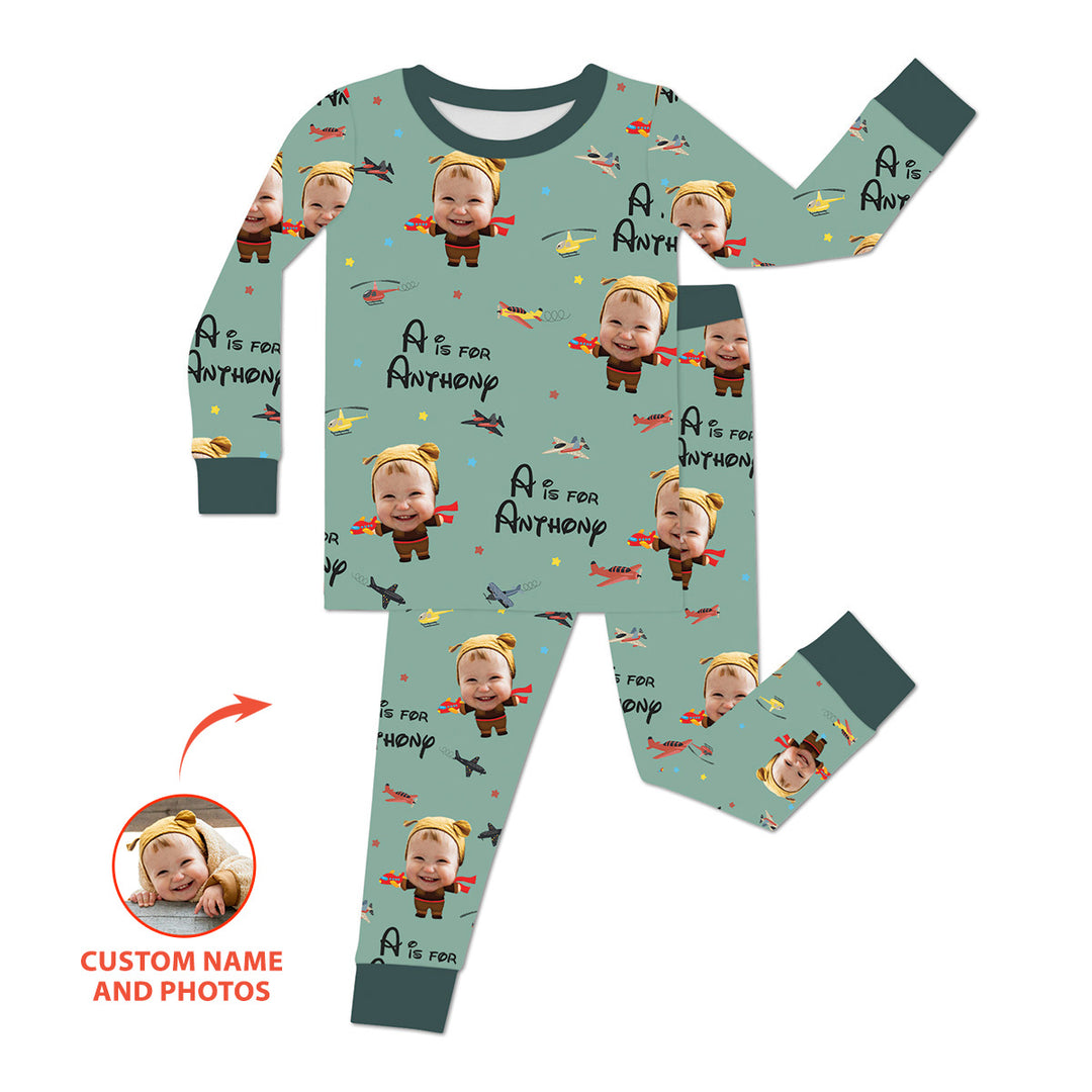 Custom Photo Face Dream Jobs Pilot Two Piece Long Sleeve Pajama Set
