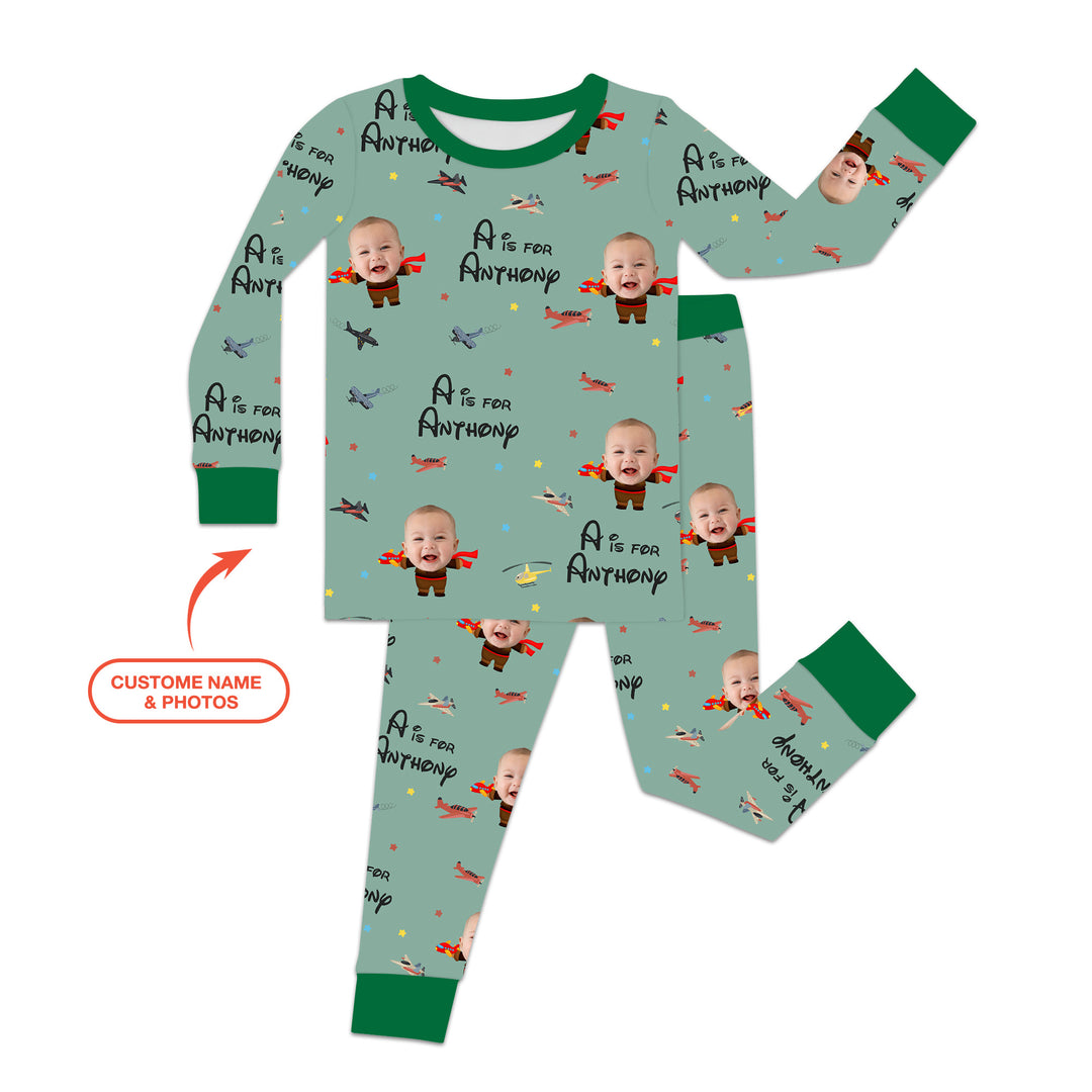 Custom Photo Face Dream Jobs Pilot Two Piece Long Sleeve Pajama Set
