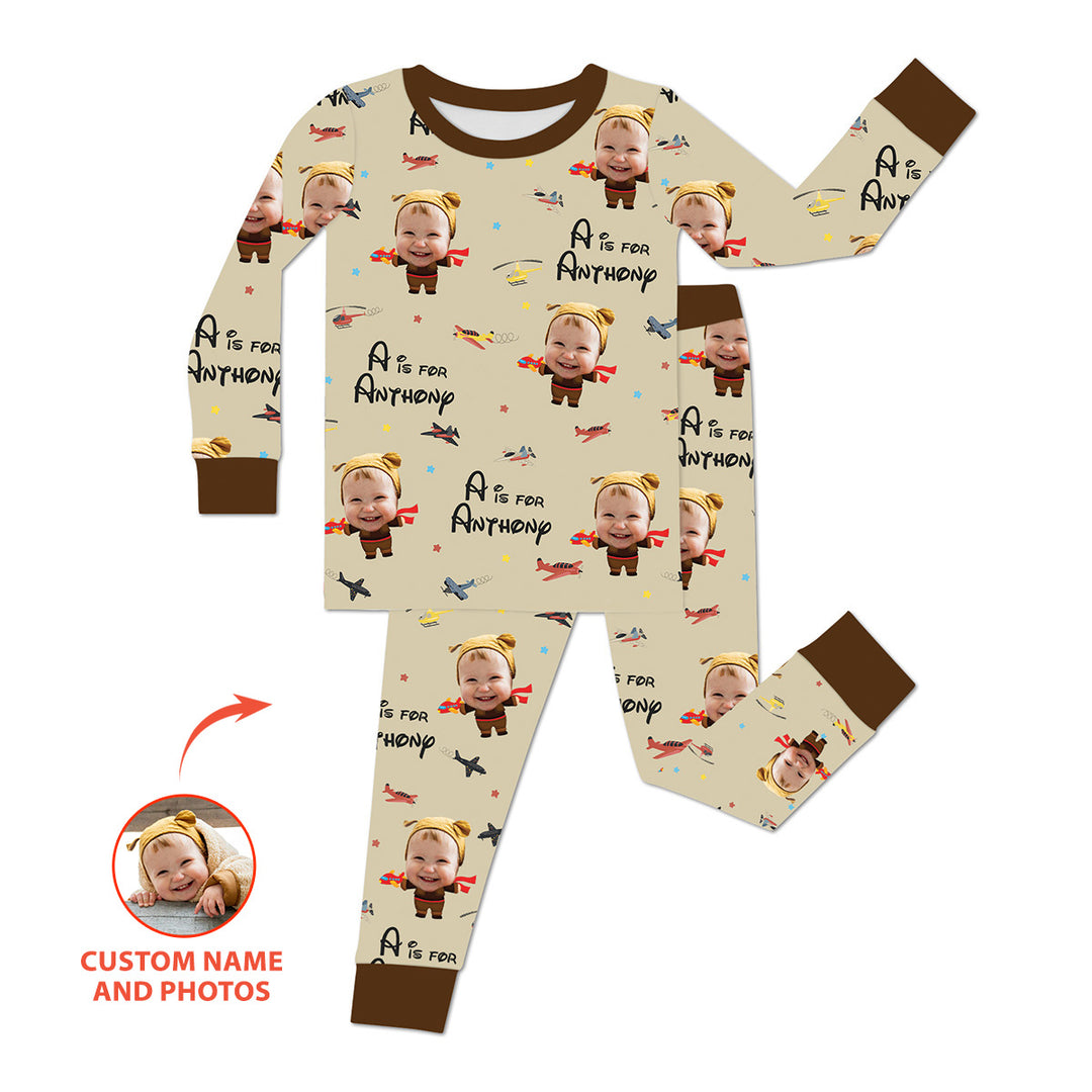 Custom Photo Face Dream Jobs Pilot Two Piece Long Sleeve Pajama Set