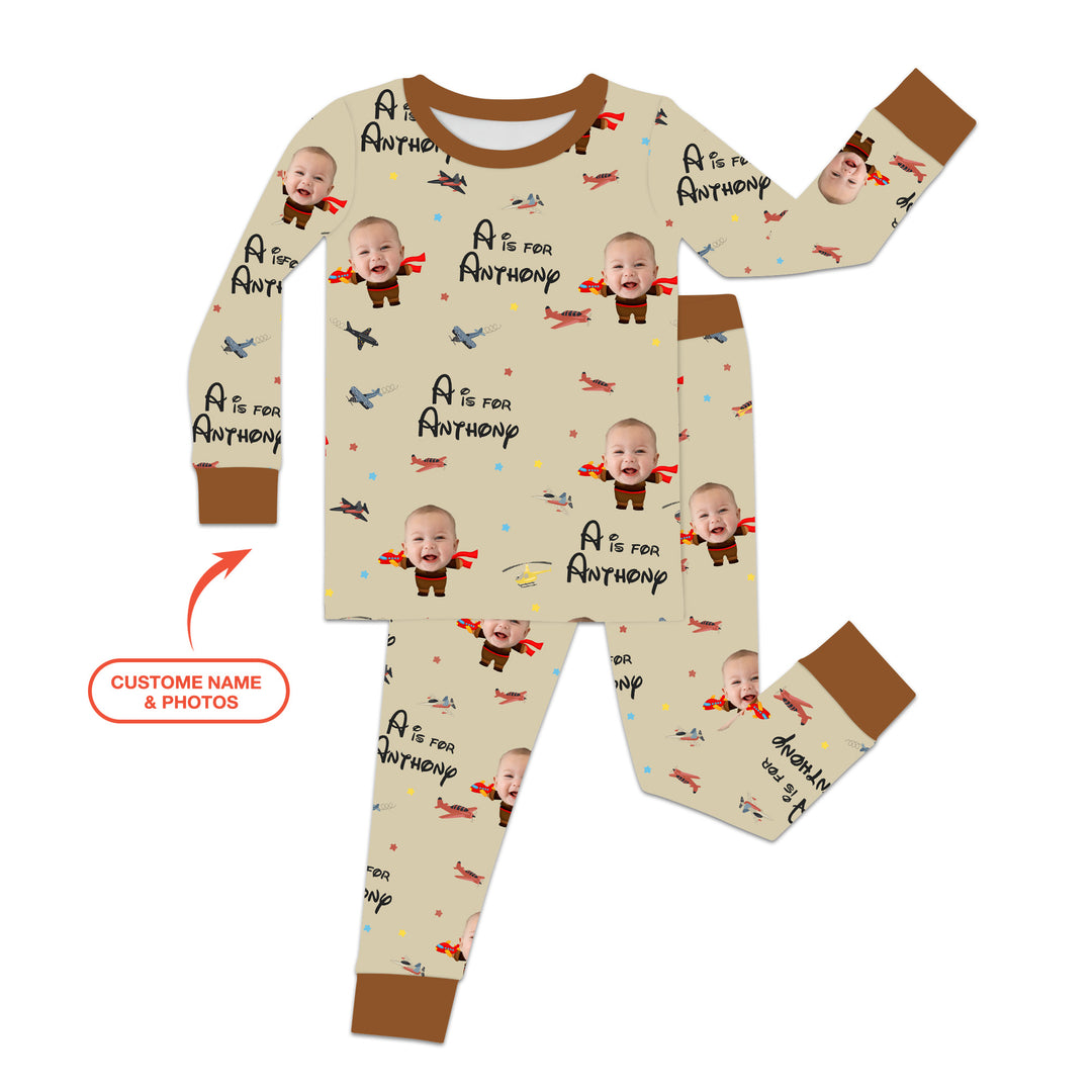 Custom Photo Face Dream Jobs Pilot Two Piece Long Sleeve Pajama Set